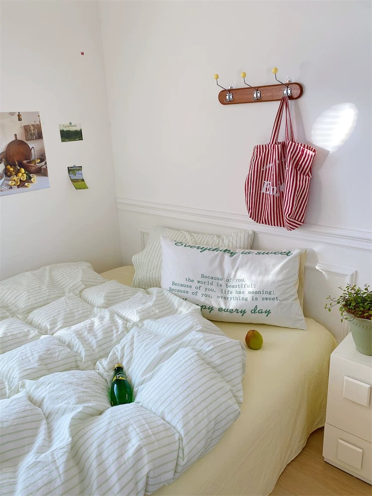 Pink & White Striped Cotton Duvet Cover Set