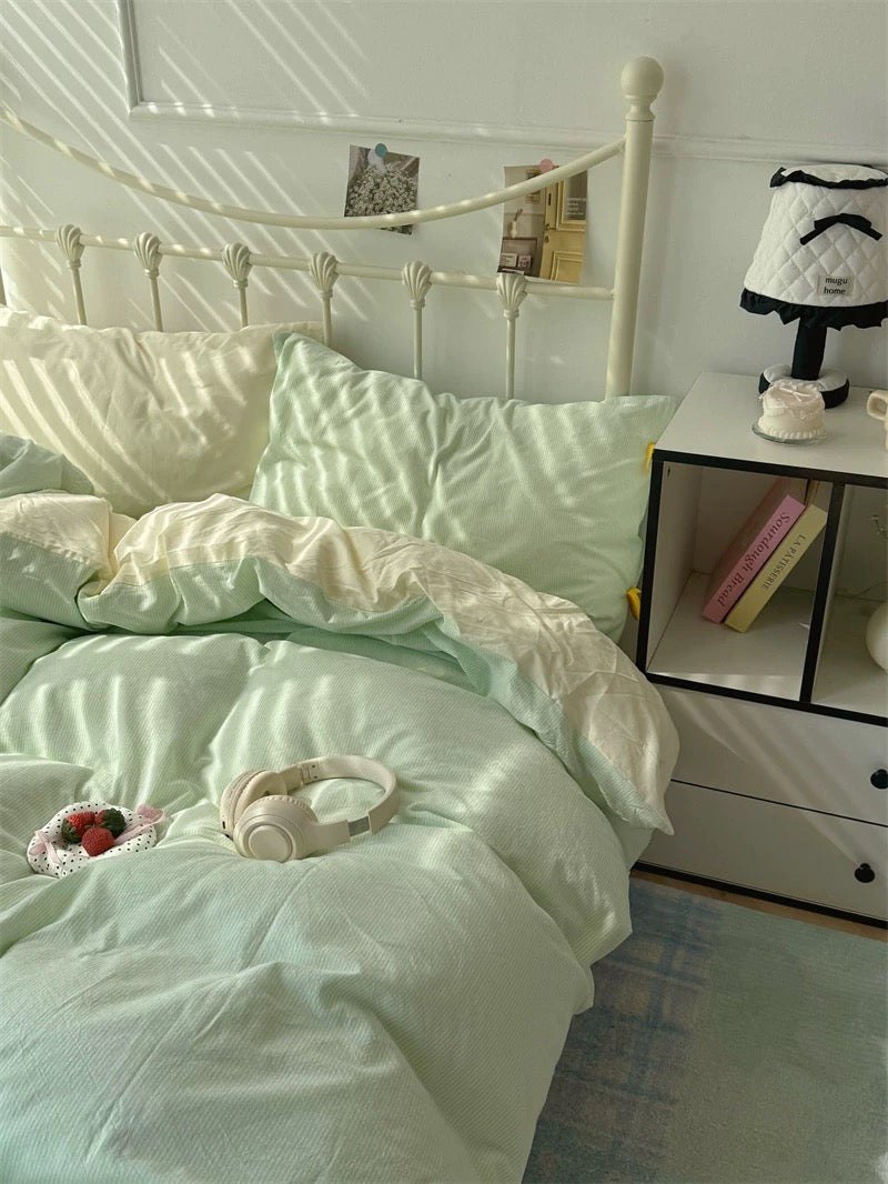 Pastel Green Gingham Duvet Cover Set
