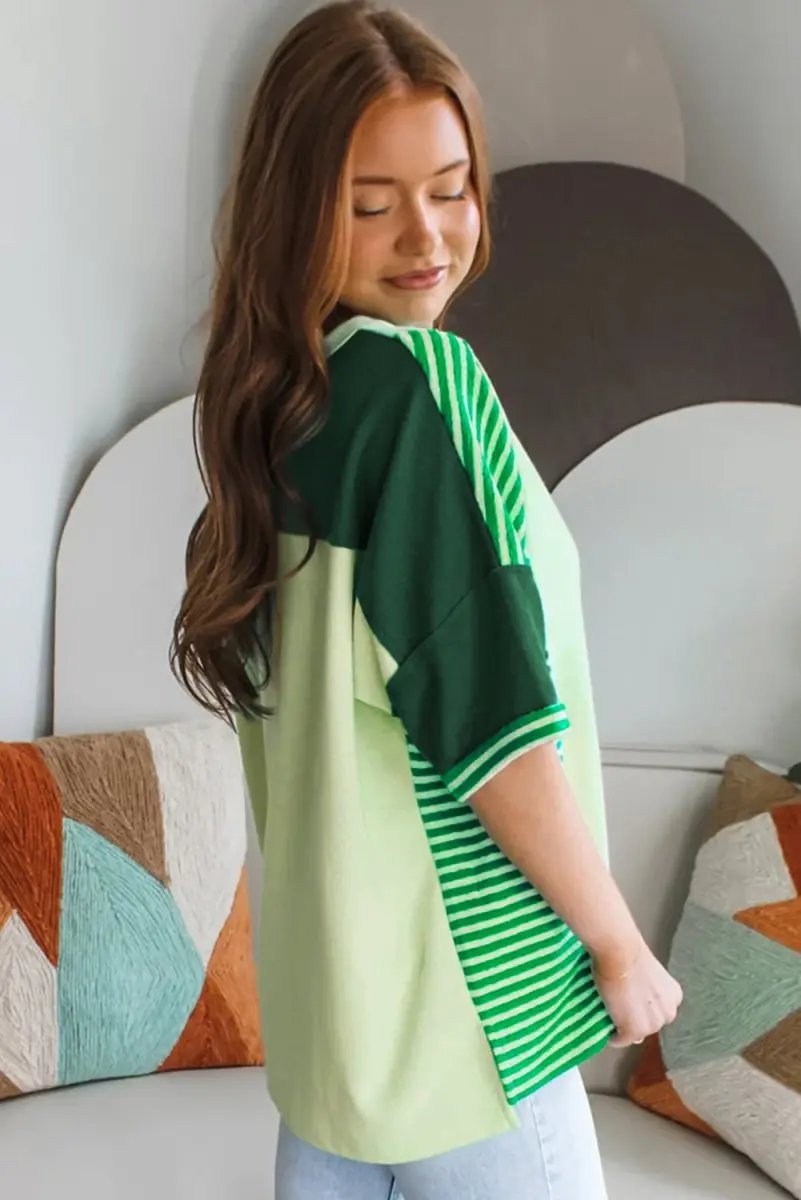 Sweaters Love Salve Mint Green Knit Top Daily Wear Women's Colorblock Tee: Soft, Striped