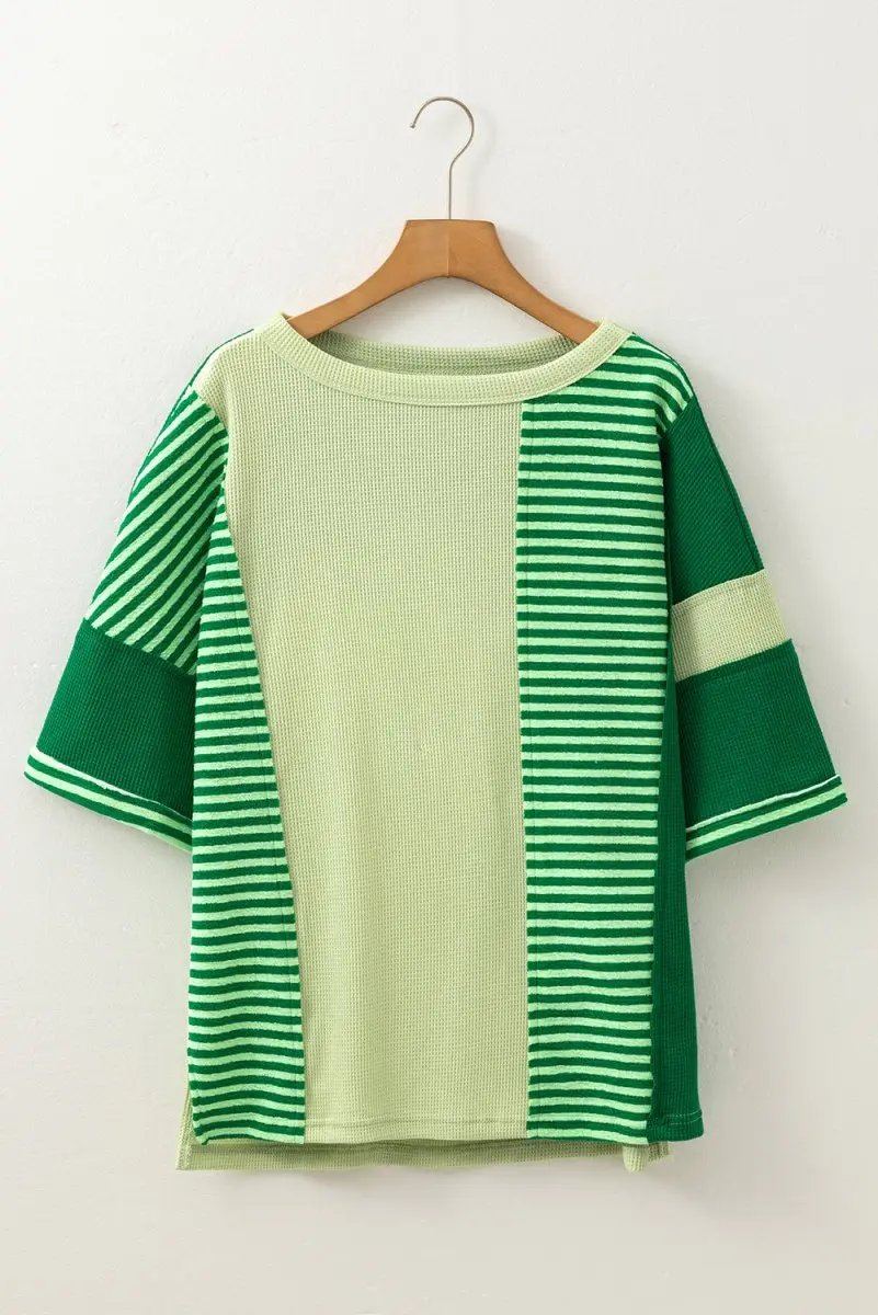 Sweaters Love Salve Mint Green Knit Top Daily Wear Women's Colorblock Tee: Soft, Striped