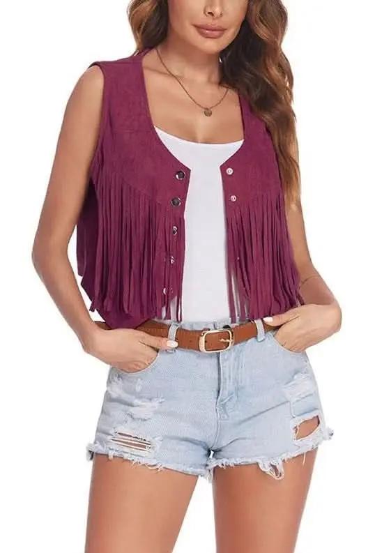 Miss Sparkling Cropped Fringe Vest — Boho Layering Essential