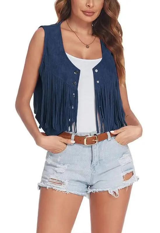 Miss Sparkling Cropped Fringe Vest — Boho Layering Essential