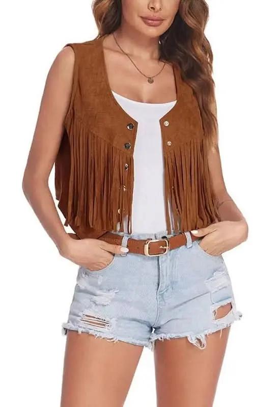 Miss Sparkling Cropped Fringe Vest — Boho Layering Essential