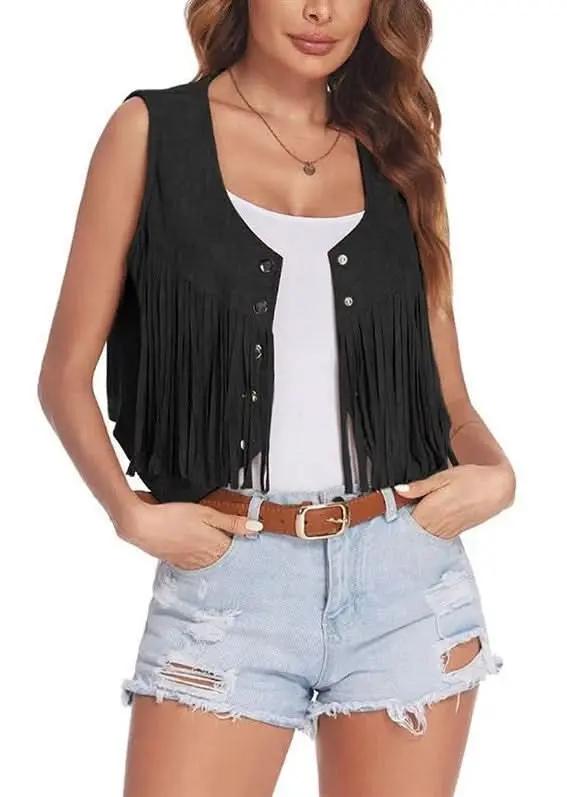Miss Sparkling Cropped Fringe Vest — Boho Layering Essential