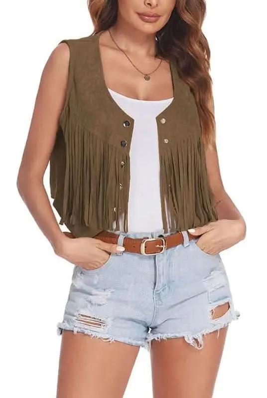 Miss Sparkling Cropped Fringe Vest — Boho Layering Essential