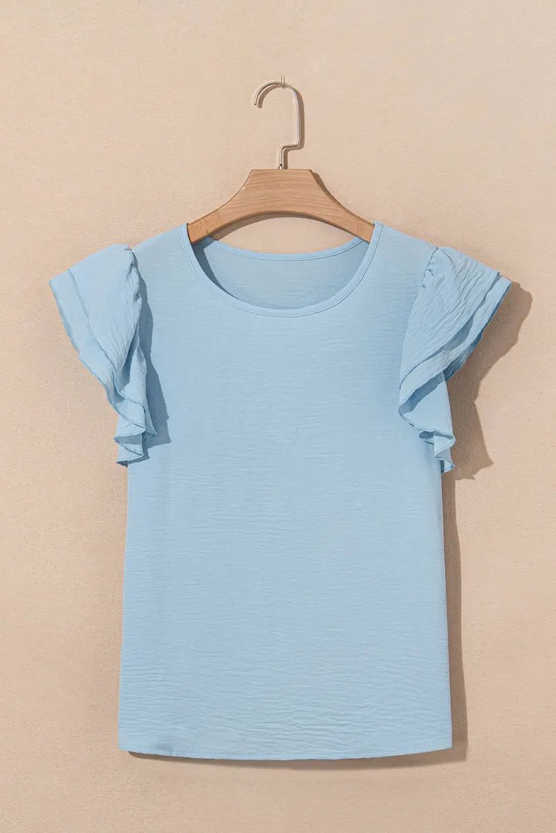 Sweaters Love Salve Mist Blue Blouse Women's Daily Ruffled Sleeve Elegant Top