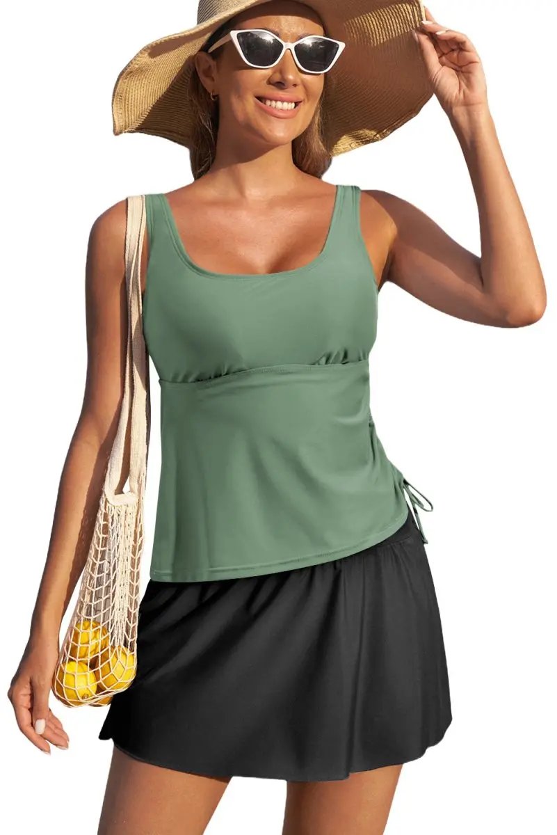 Accessories Love Salve Green Tankini Set Women's Vacation Swimsuit Padded Adjustable
