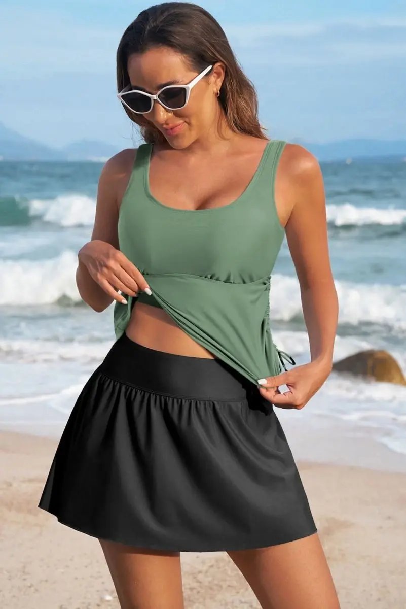 Accessories Love Salve Green Tankini Set Women's Vacation Swimsuit Padded Adjustable