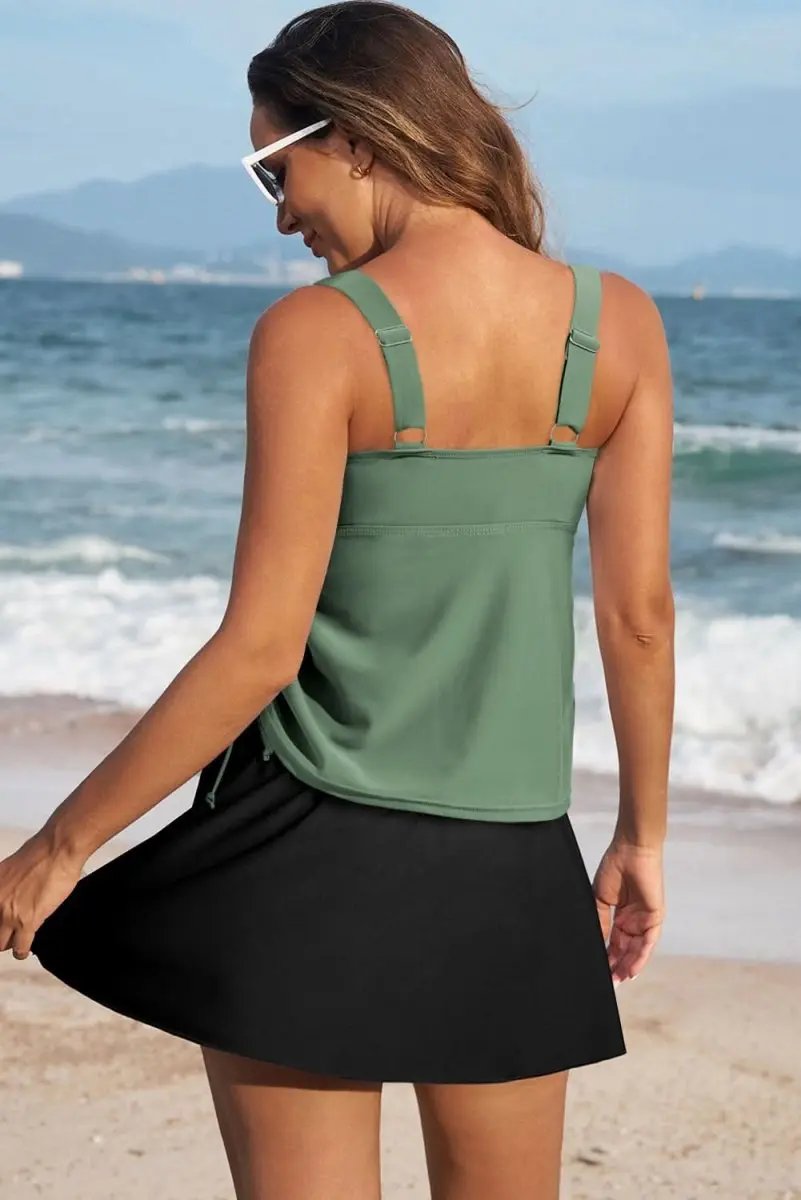 Accessories Love Salve Green Tankini Set Women's Vacation Swimsuit Padded Adjustable