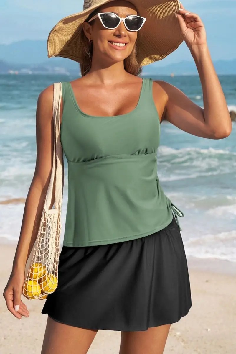 Accessories Love Salve Green Tankini Set Women's Vacation Swimsuit Padded Adjustable