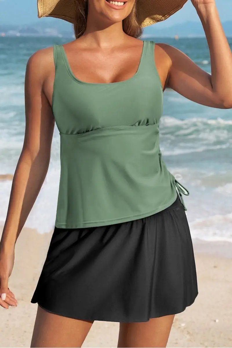 Accessories Love Salve Green Tankini Set Women's Vacation Swimsuit Padded Adjustable