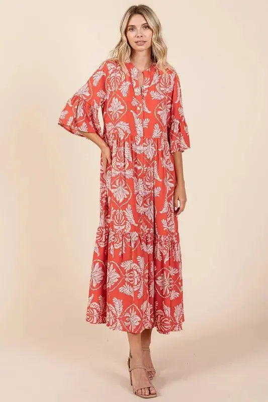 Dresses Trendsi Leaf Print Dress Women's Casual Tiered Ruffle Mini Dress - Lightweight