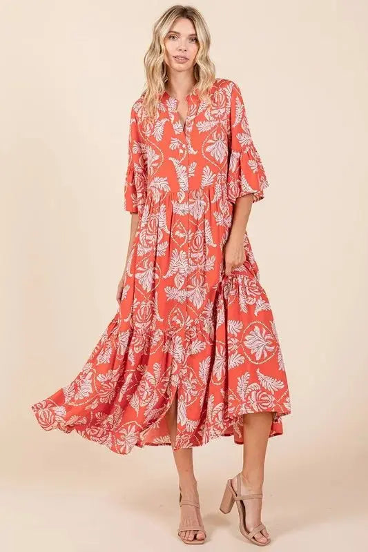 Dresses Trendsi Leaf Print Dress Women's Casual Tiered Ruffle Mini Dress - Lightweight