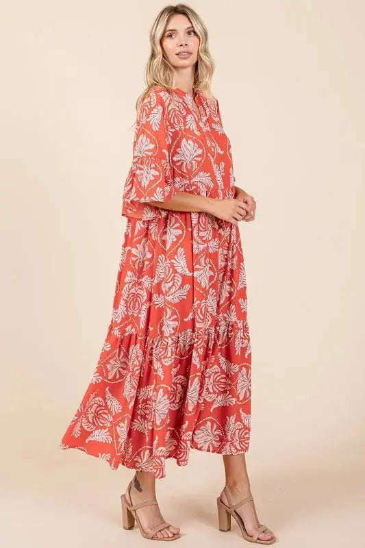 Dresses Trendsi Leaf Print Dress Women's Casual Tiered Ruffle Mini Dress - Lightweight