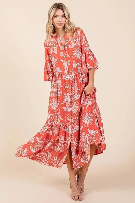 Dresses Trendsi Leaf Print Dress Women's Casual Tiered Ruffle Mini Dress - Lightweight