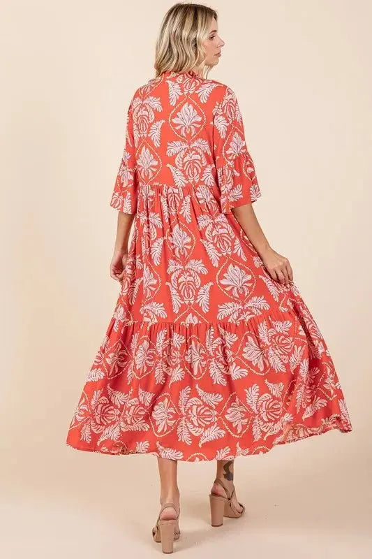 Dresses Trendsi Leaf Print Dress Women's Casual Tiered Ruffle Mini Dress - Lightweight