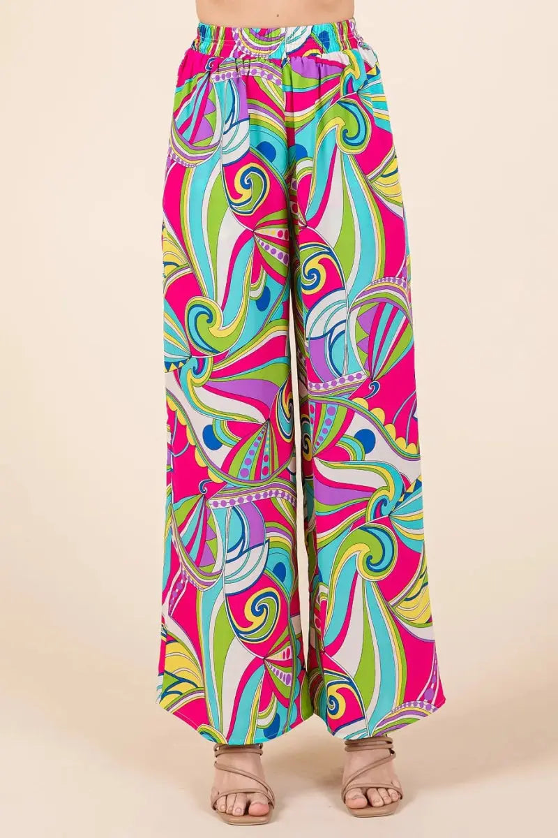 Trendsi Abstract Print Pants Women's Casual Wide Leg Trousers Comfy Fit