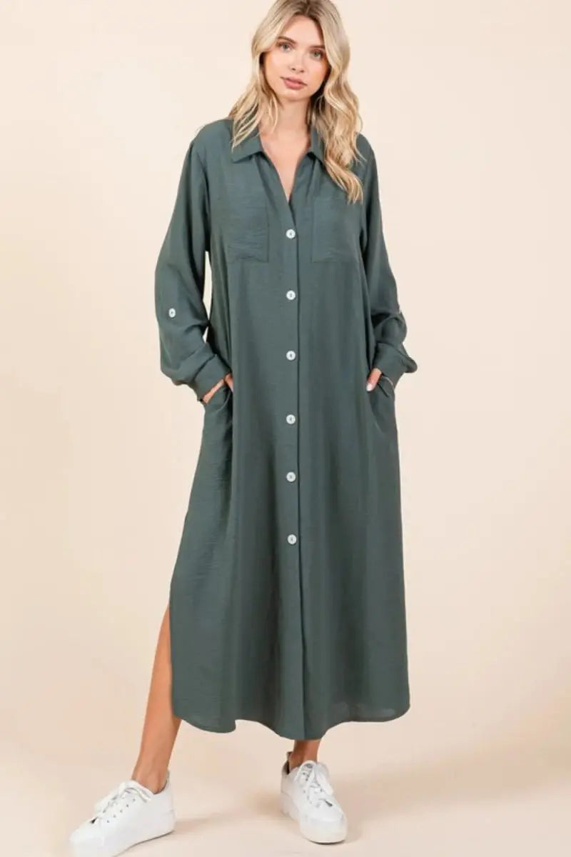 Dresses Trendsi Airflow Maxi Dress Women's Casual Long Sleeve V-Neck Flowy Dress
