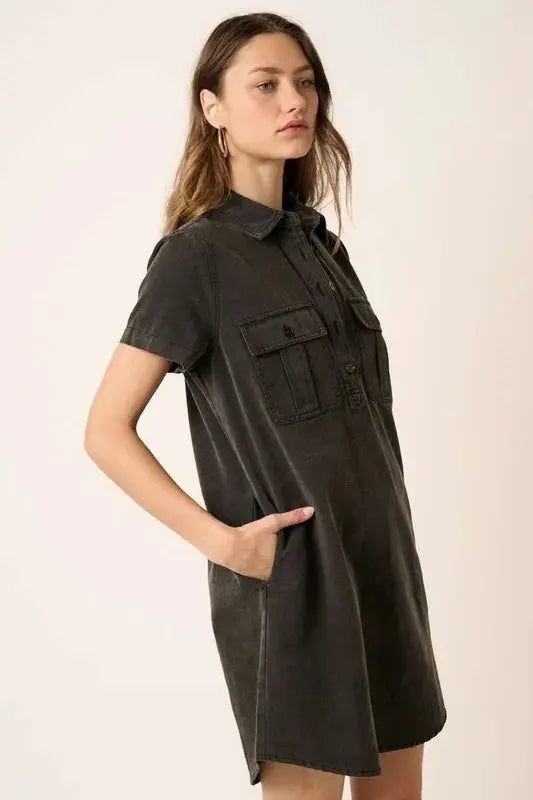 Shirts Trendsi Button Detail Dress Women's Casual Day Dress Short Sleeve Chic