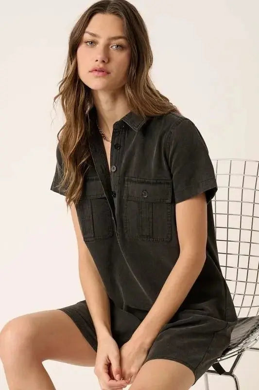 Shirts Trendsi Button Detail Dress Women's Casual Day Dress Short Sleeve Chic