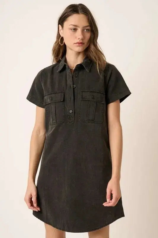 Shirts Trendsi Button Detail Dress Women's Casual Day Dress Short Sleeve Chic