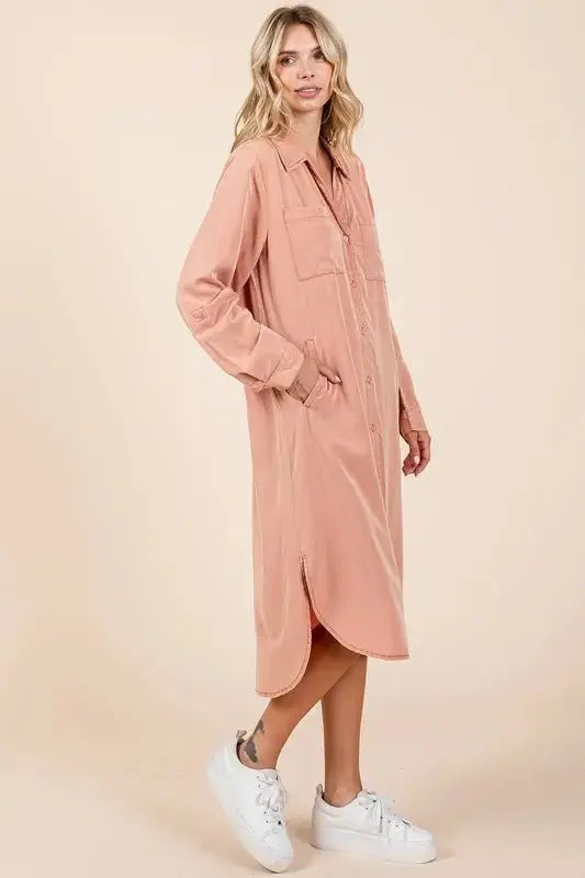 Shirts Trendsi Button Down Shirt Dress Women's Casual Long Sleeve Mini Dress - USA Ship
