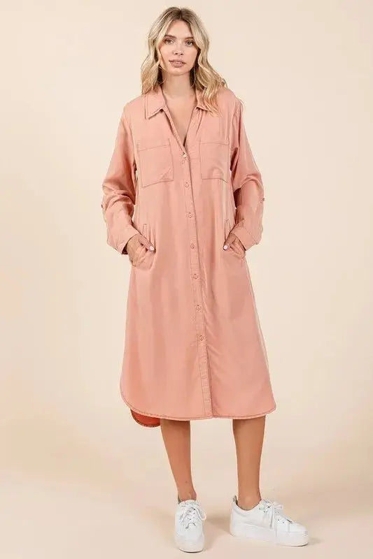 Shirts Trendsi Button Down Shirt Dress Women's Casual Long Sleeve Mini Dress - USA Ship