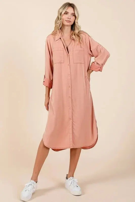 Shirts Trendsi Button Down Shirt Dress Women's Casual Long Sleeve Mini Dress - USA Ship