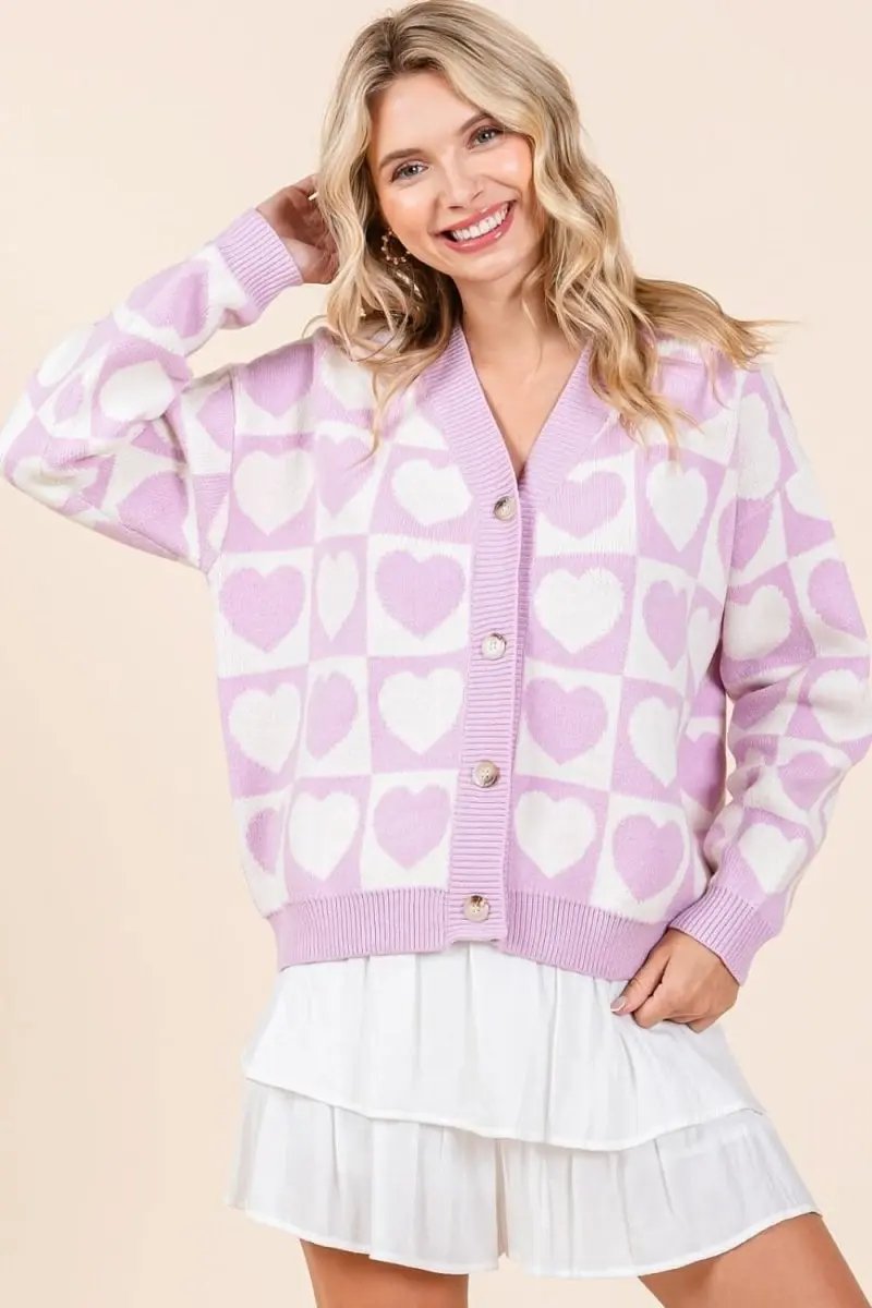 Sweaters Trendsi Checkered Heart Cardigan Women's Cute Button Down Knit Sweater