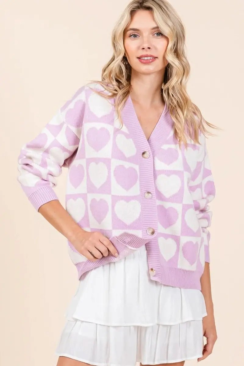 Sweaters Trendsi Checkered Heart Cardigan Women's Cute Button Down Knit Sweater