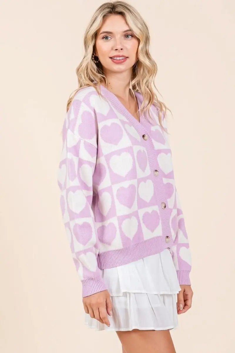 Sweaters Trendsi Checkered Heart Cardigan Women's Cute Button Down Knit Sweater