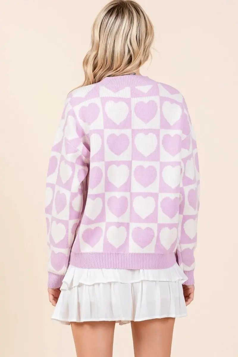 Sweaters Trendsi Checkered Heart Cardigan Women's Cute Button Down Knit Sweater