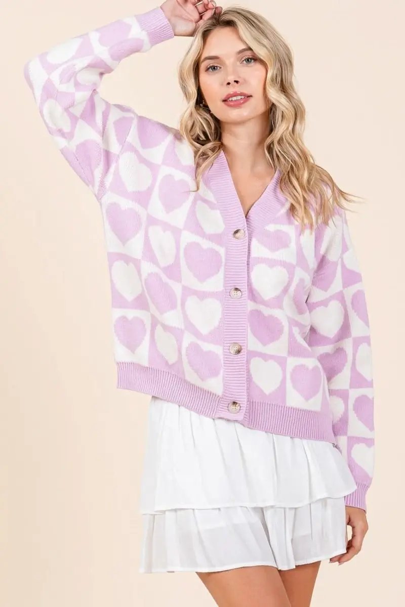 Sweaters Trendsi Checkered Heart Cardigan Women's Cute Button Down Knit Sweater