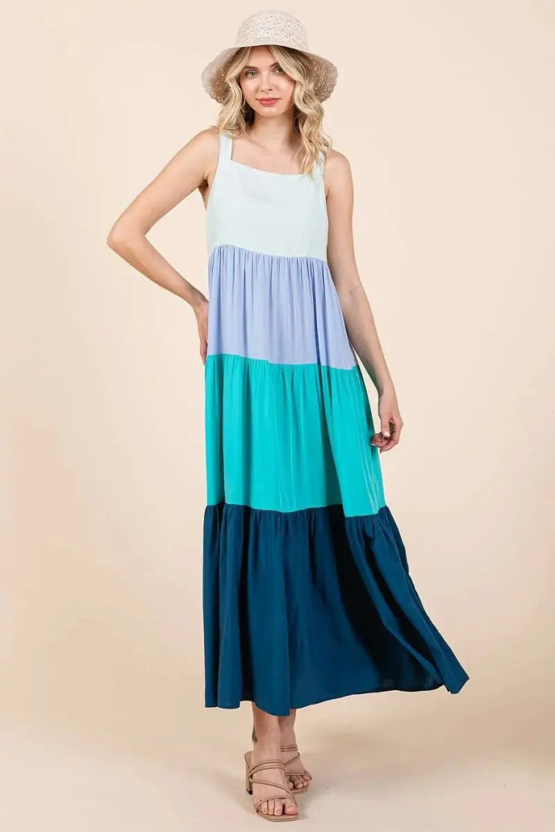 Dresses Trendsi Color Block Maxi Dress Women's Casual Tiered Long Dress - Flowy & Comfy