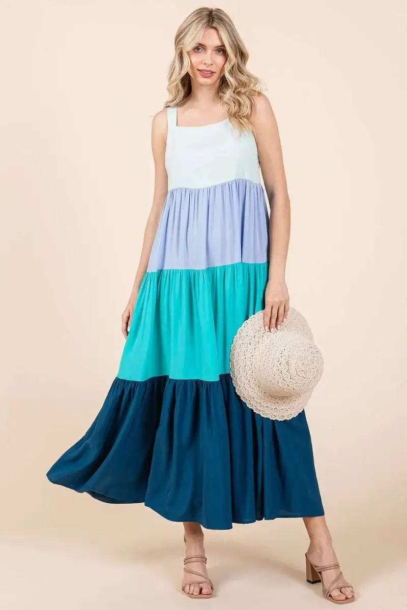 Dresses Trendsi Color Block Maxi Dress Women's Casual Tiered Long Dress - Flowy & Comfy