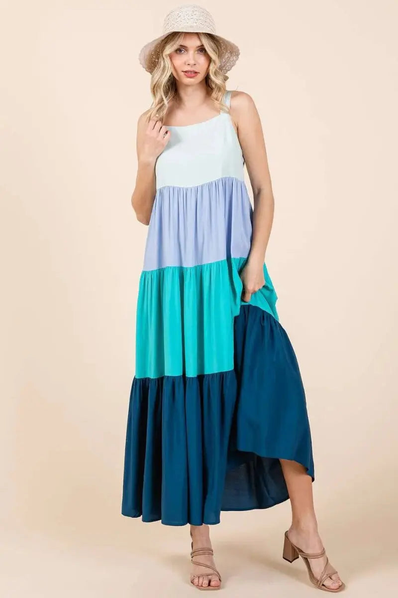 Dresses Trendsi Color Block Maxi Dress Women's Casual Tiered Long Dress - Flowy & Comfy