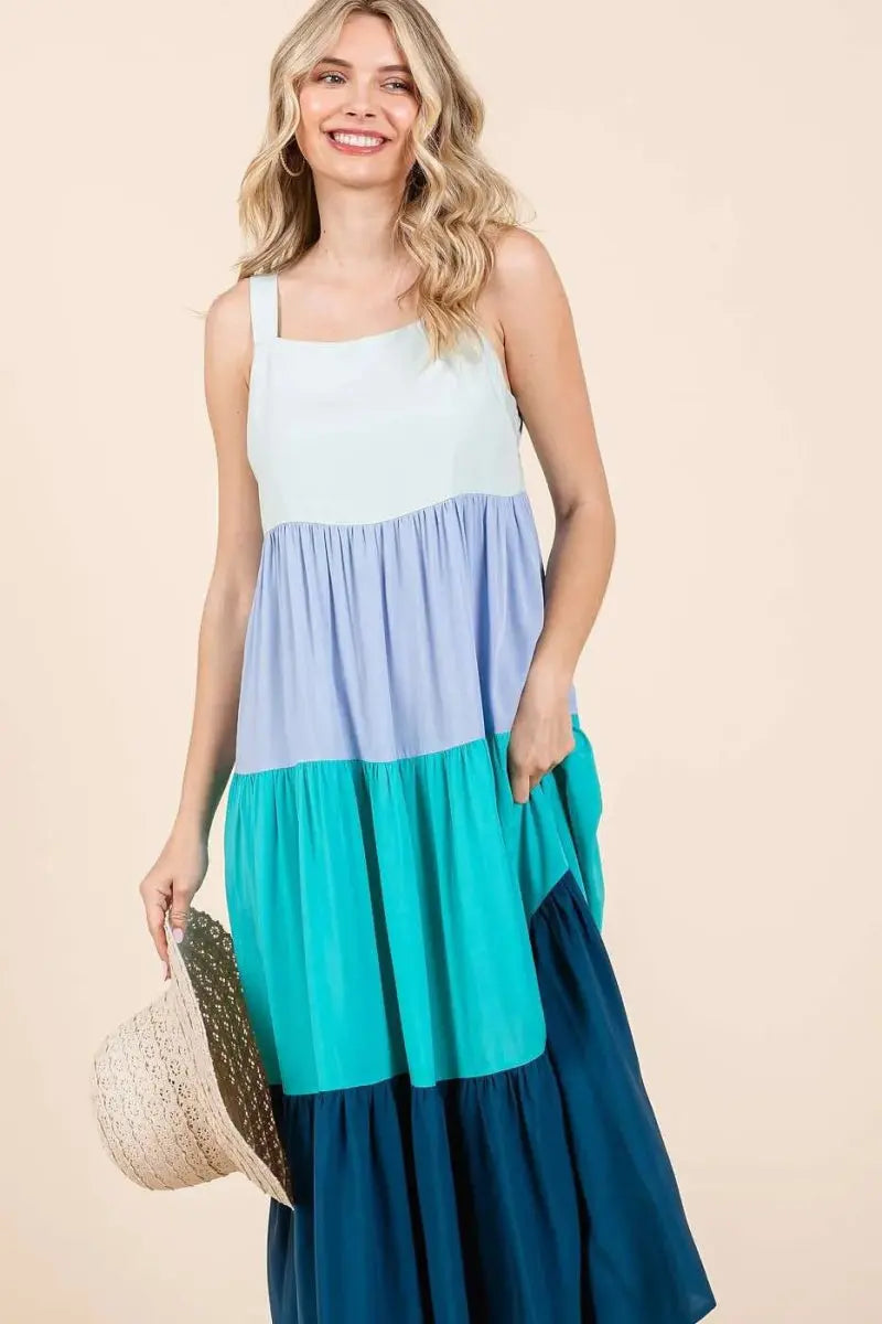 Dresses Trendsi Color Block Maxi Dress Women's Casual Tiered Long Dress - Flowy & Comfy