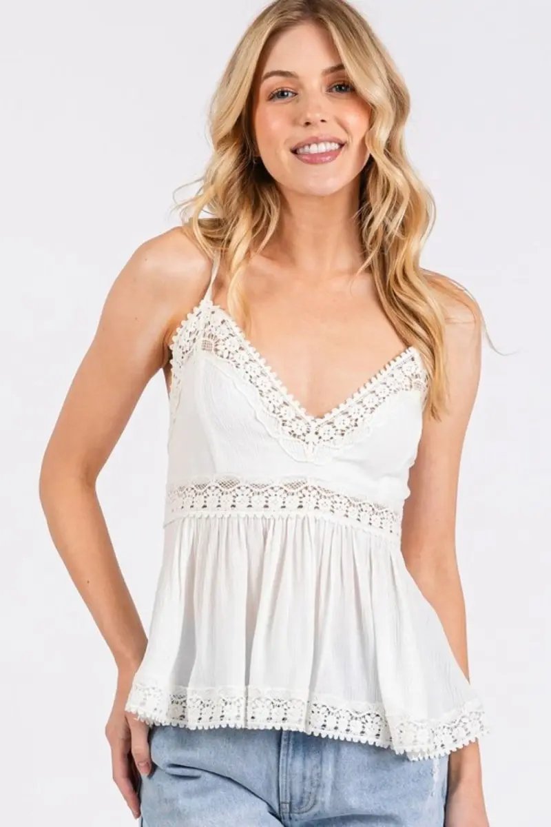 Dresses Trendsi Lace Cami Top Women's Crisscross V-Neck Sexy Tank Top USA