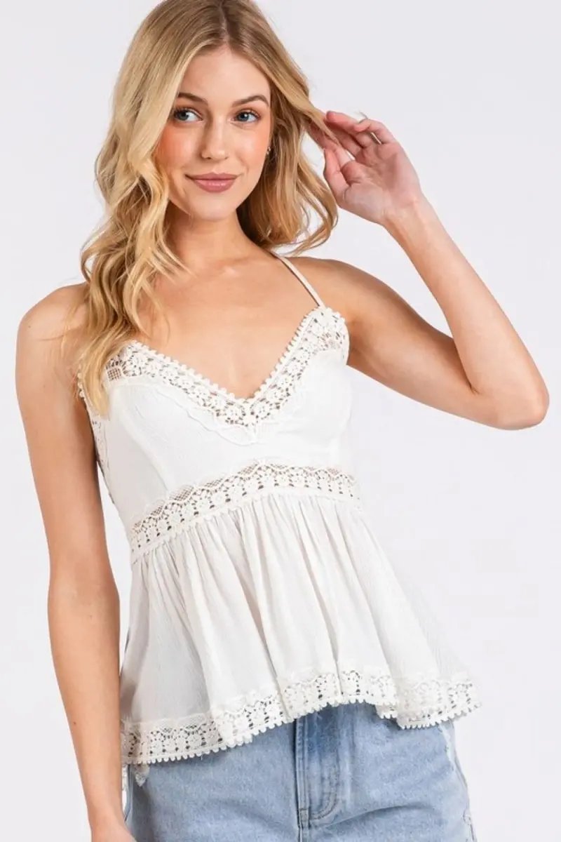 Dresses Trendsi Lace Cami Top Women's Crisscross V-Neck Sexy Tank Top USA