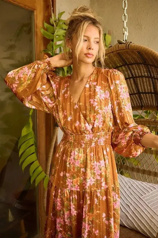 Dresses Trendsi Flower Print Dress Women's Casual Midi Dress Smocked & Flowy