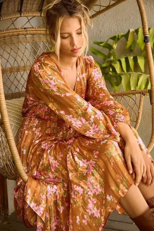 Dresses Trendsi Flower Print Dress Women's Casual Midi Dress Smocked & Flowy