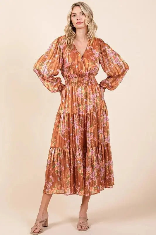 Dresses Trendsi Flower Print Dress Women's Casual Midi Dress Smocked & Flowy