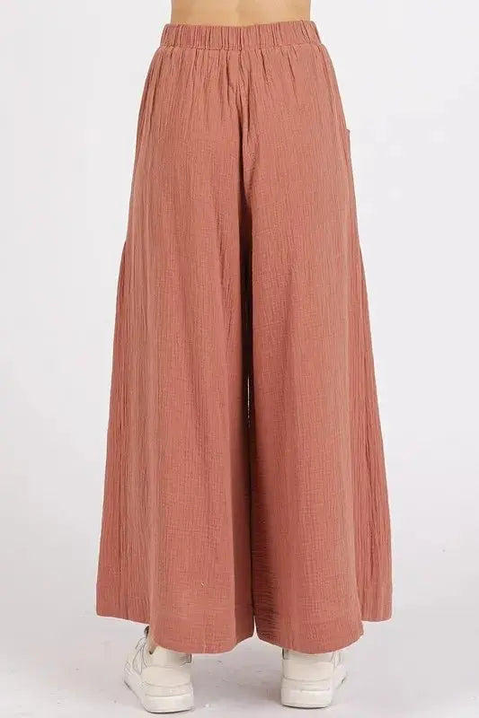 Trendsi Gauze Pants Women's Casual Wide Leg Pleated Trousers - Elastic Waist, Lightweight