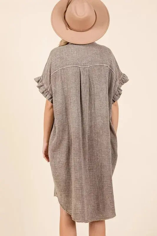 Shoes Trendsi Mineral Wash Mini Dress Women's Casual Cotton Gauze Shirt Dress - Lightweight