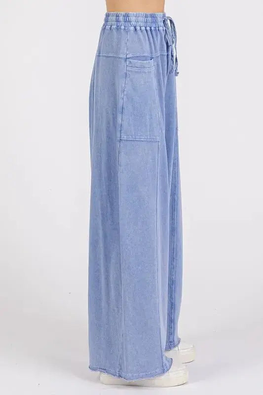 Trendsi Mineral Wash Pants Women's Casual Baggy Barrel Leg Trousers Elastic Waist