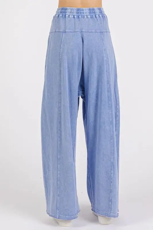 Trendsi Mineral Wash Pants Women's Casual Baggy Barrel Leg Trousers Elastic Waist