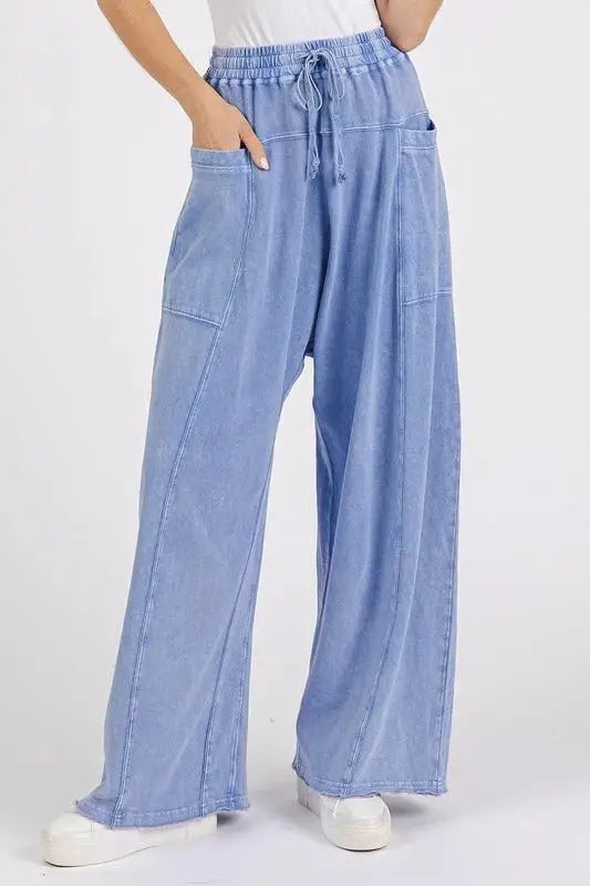 Trendsi Mineral Wash Pants Women's Casual Baggy Barrel Leg Trousers Elastic Waist
