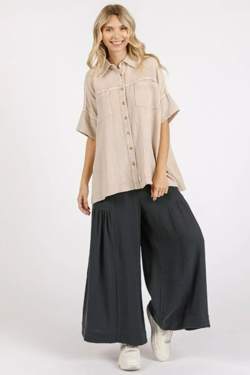 Shirts Trendsi Mineral Wash Gauze Women's Oversized Tee - Casual, Breathable Short Sleeve Shirt