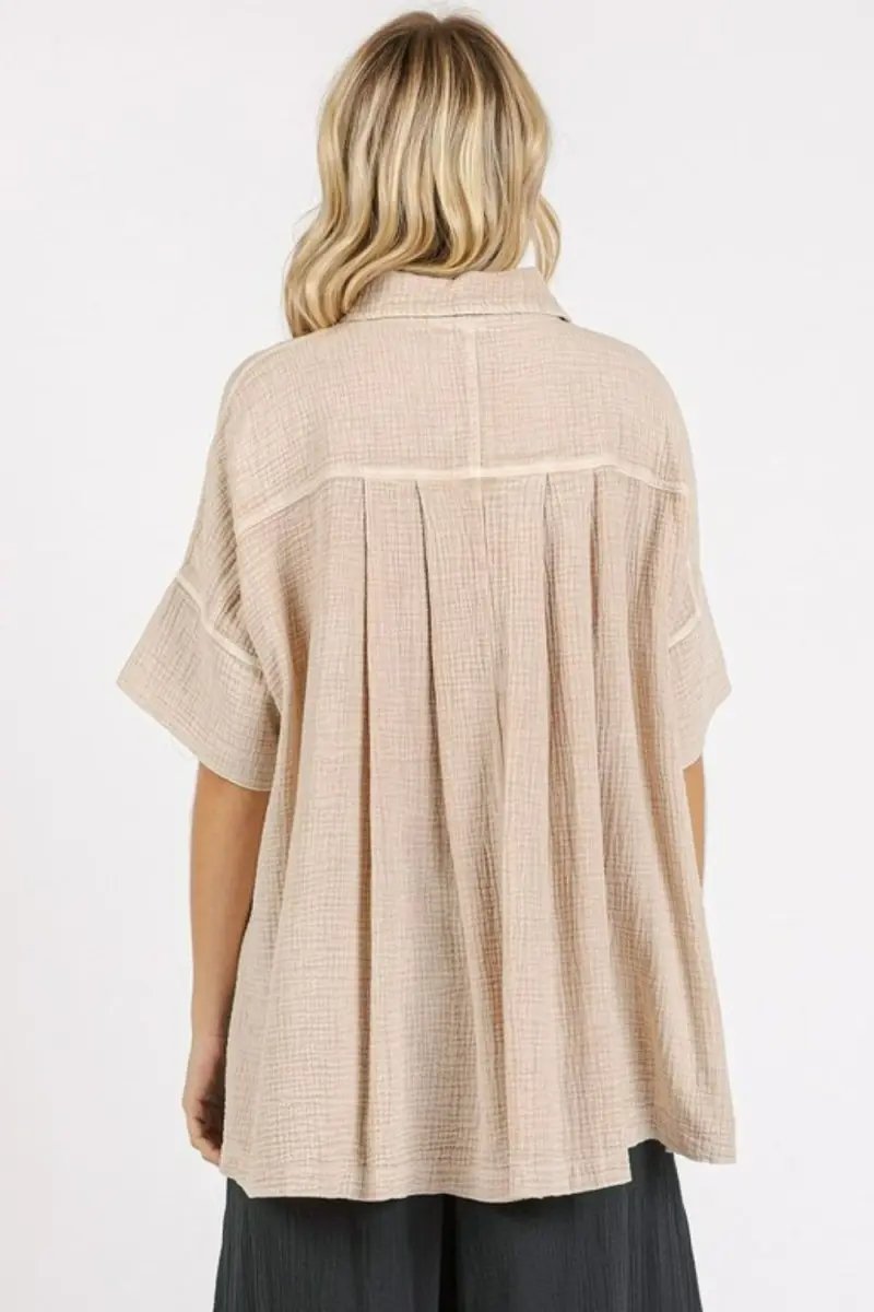Shirts Trendsi Mineral Wash Gauze Women's Oversized Tee - Casual, Breathable Short Sleeve Shirt