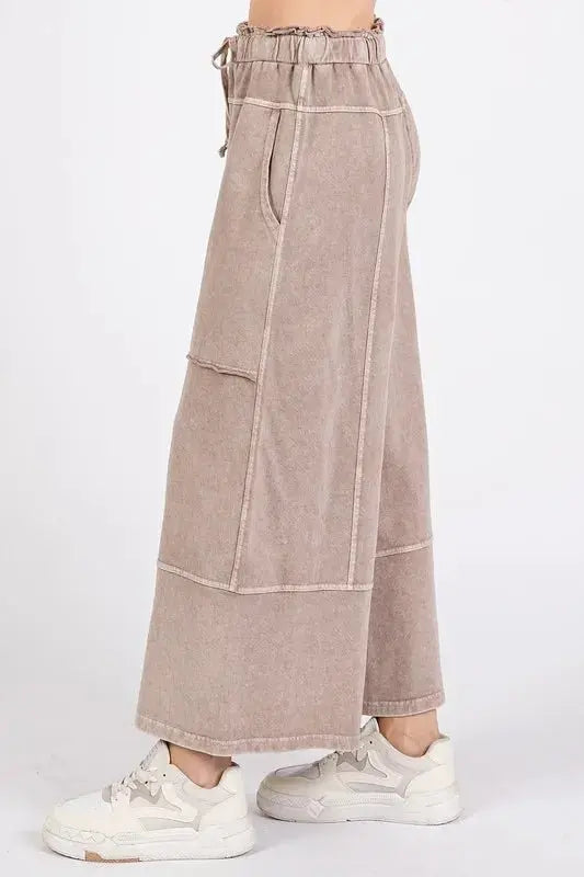 Trendsi Mineral Wash Pants Women's Casual Wide Leg French Terry Comfy Pants